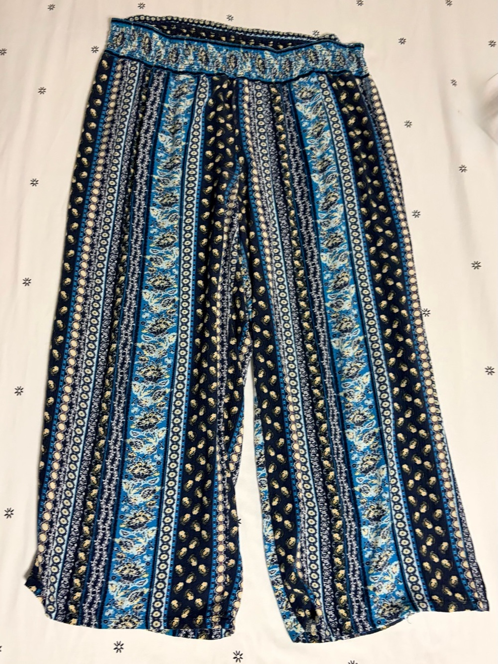 Westport Navy and Light Blue Wide Leg Printed Pants
